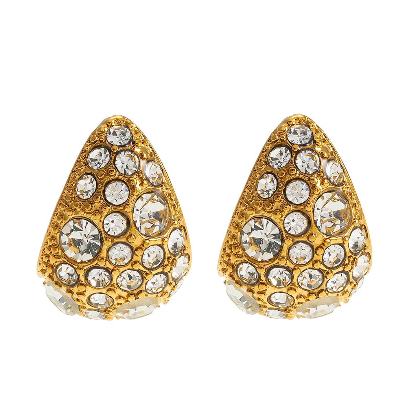 ADALAJ Gold: Pavé Zirconia Tear Drop Stud Earrings - Statement of Confidence