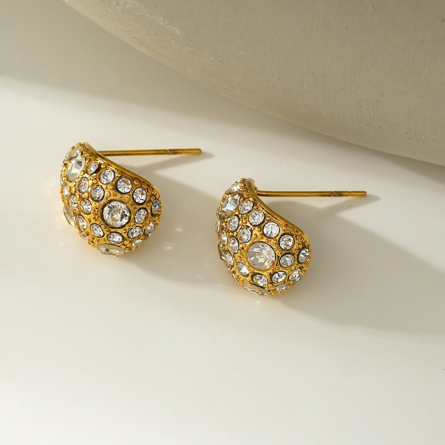 ADALAJ Gold: Pavé Zirconia Tear Drop Stud Earrings - Statement of Confidence