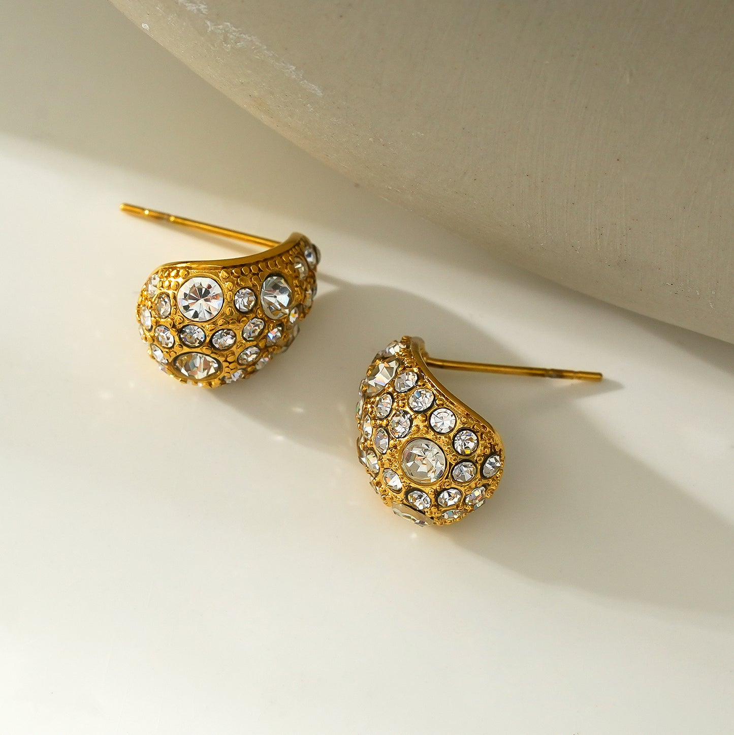 ADALAJ Gold: Pavé Zirconia Tear Drop Stud Earrings - Statement of Confidence