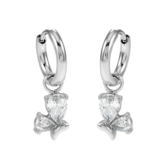 ALEXANDER White Gold (Silver Toned): Vintage Inspired Hoops with Abstract Zirconia Charms