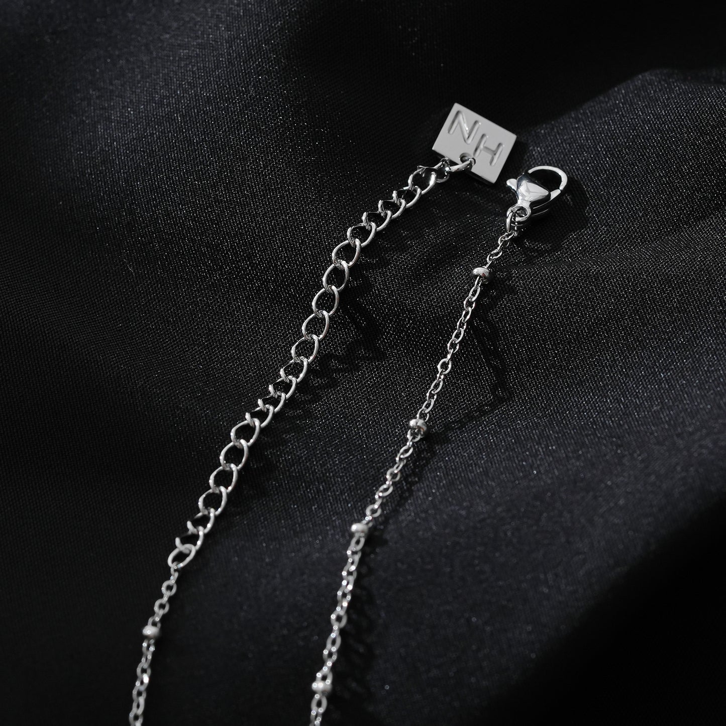 Style AMASA 52207S: Beaded Chain with Star & Pavé Crescent Moon Zirconia Charm - Silver