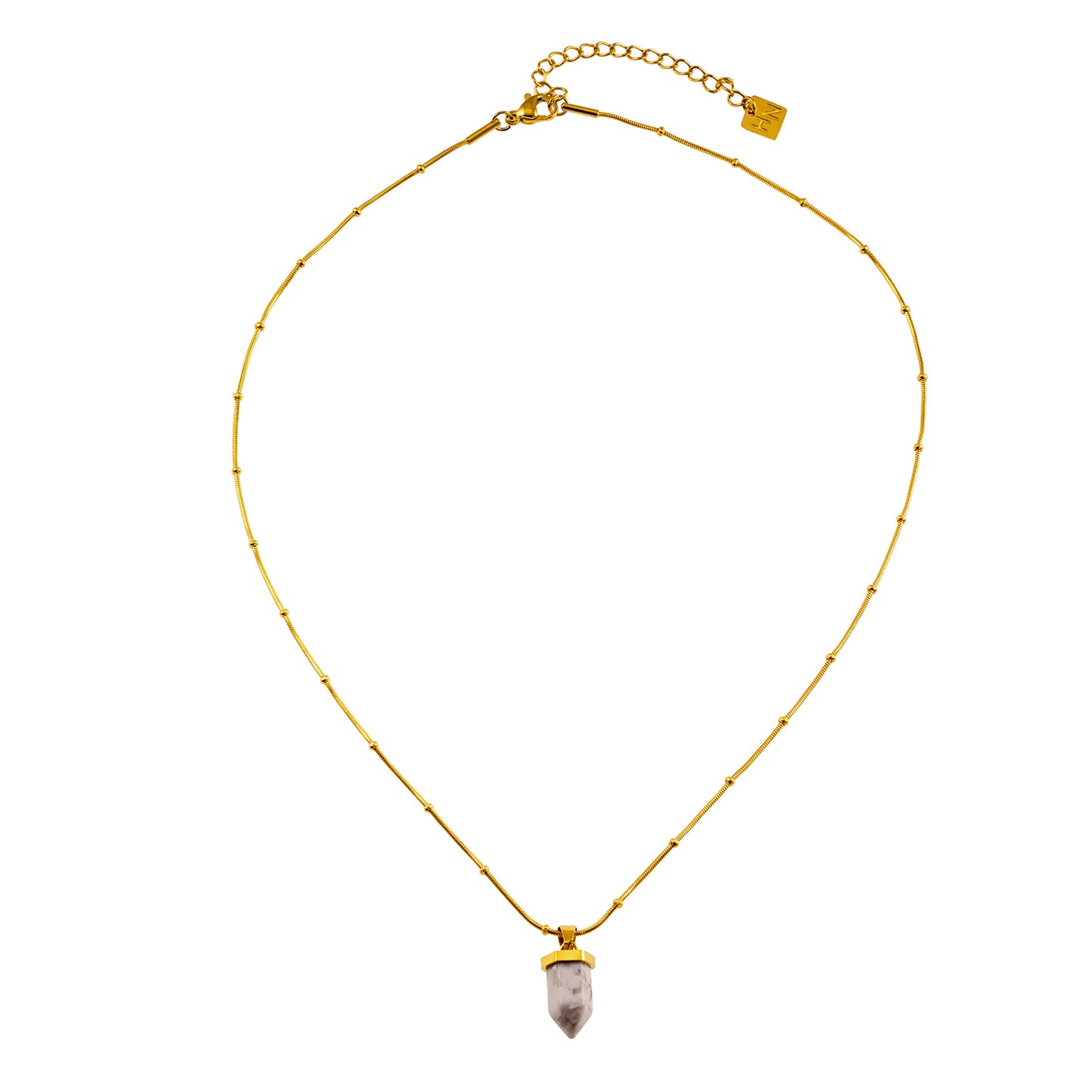 Style AMELIE 2330: White Turquoise Stone Pendant Anchored on a Beaded Snake Skin Textured Chain Necklace.