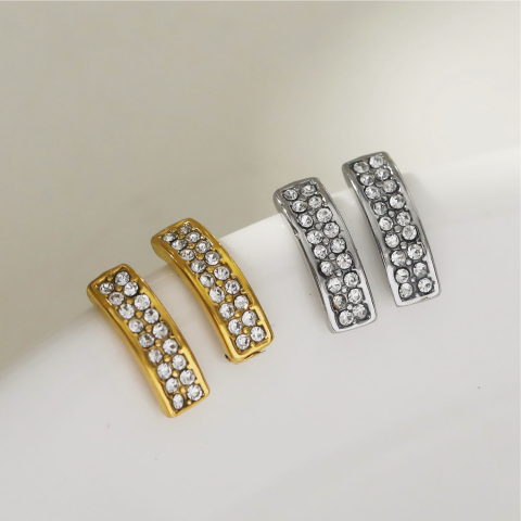 ASTRID: Minimalist Pavé Zirconia Curved Bar Stud Earrings Silver