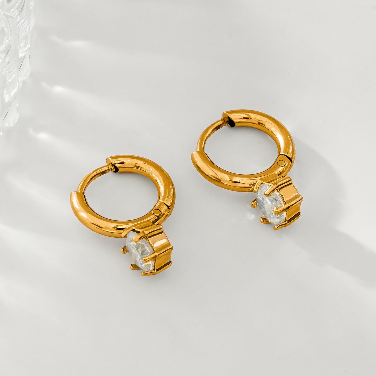 BEAULIEU: Vintage Inspired Mini Hoops with a Solitaire Moissanite Charm