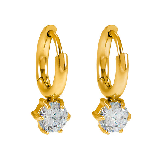 BEAULIEU: Vintage Inspired Mini Hoops with a Solitaire Moissanite Charm
