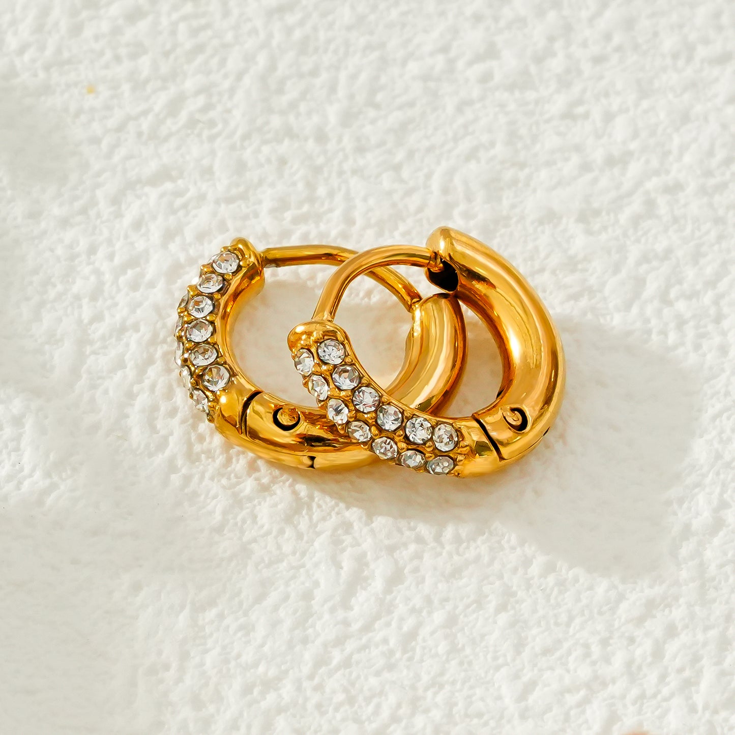 BISHO Gold: Twin Rows of Pavé Zirconia on Classic Mini Hoop Earrings