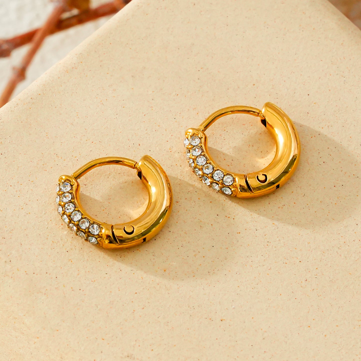 BISHO Gold: Twin Rows of Pavé Zirconia on Classic Mini Hoop Earrings