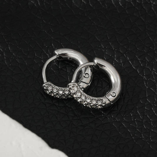 BISHO Silver (White Gold): Sparkling Rows of Pavé Zirconia on Classic Mini Hoop Earrings