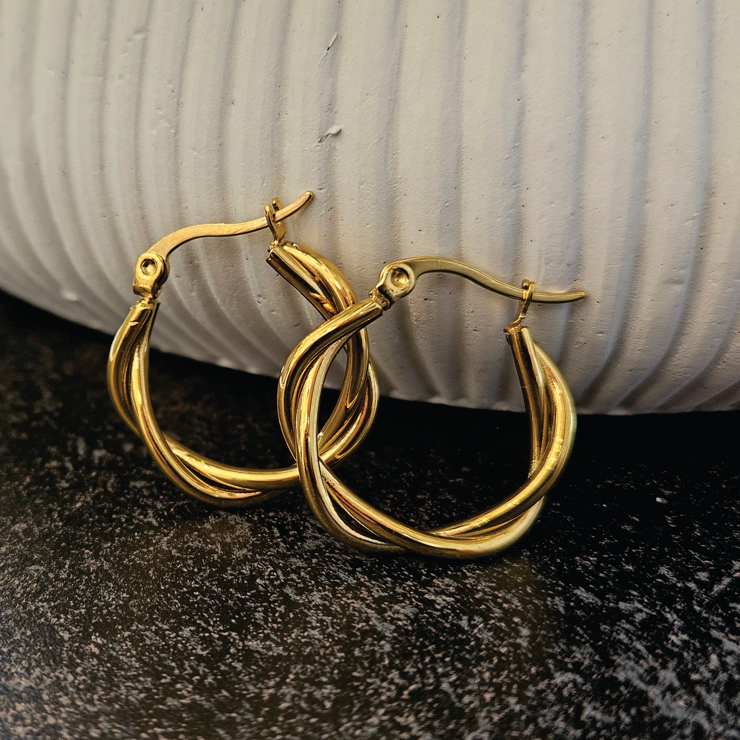 CARLOTA Gold: Twisted Rope Design Hoop Earrings