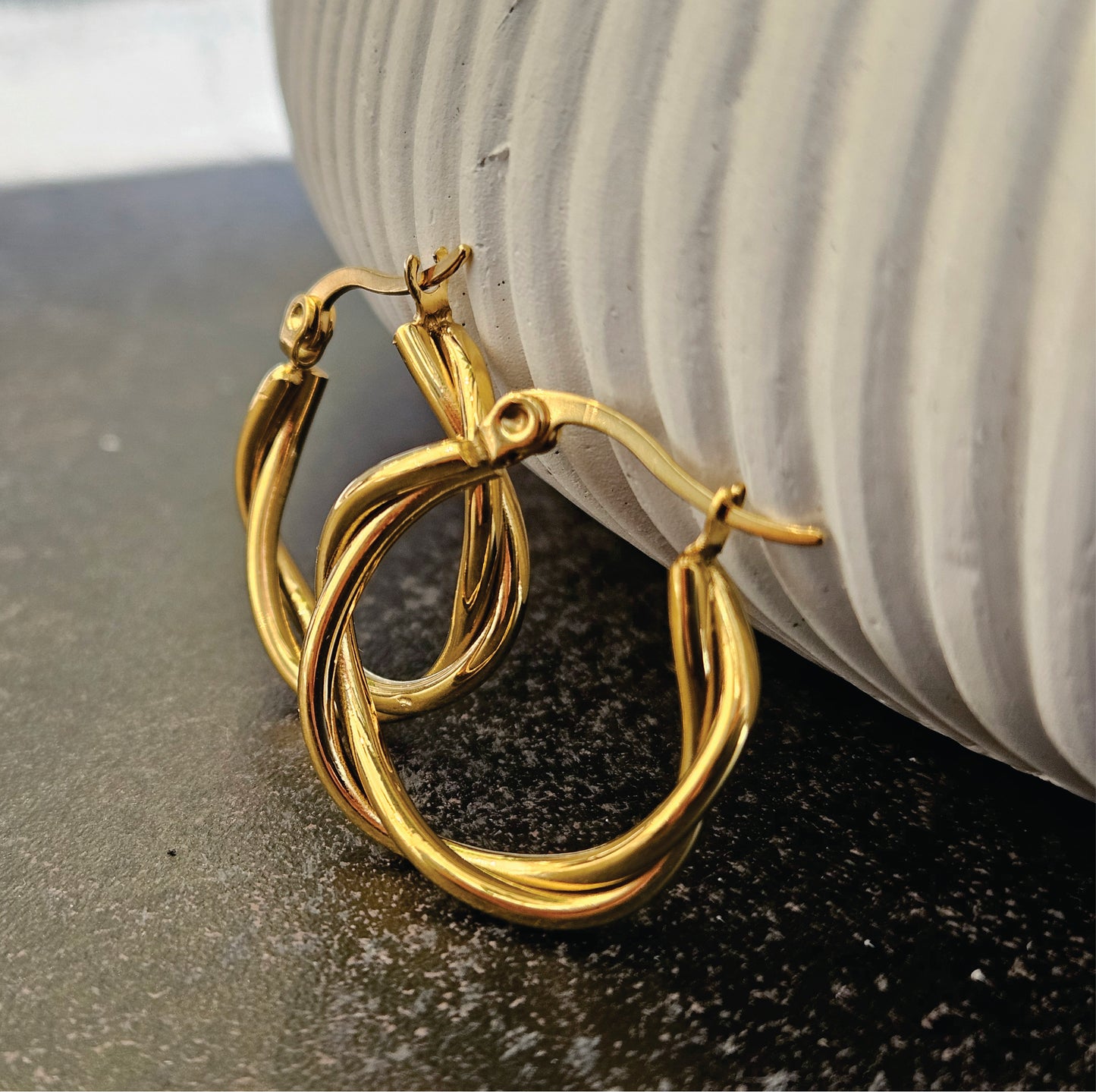CARLOTA Gold: Twisted Rope Design Hoop Earrings