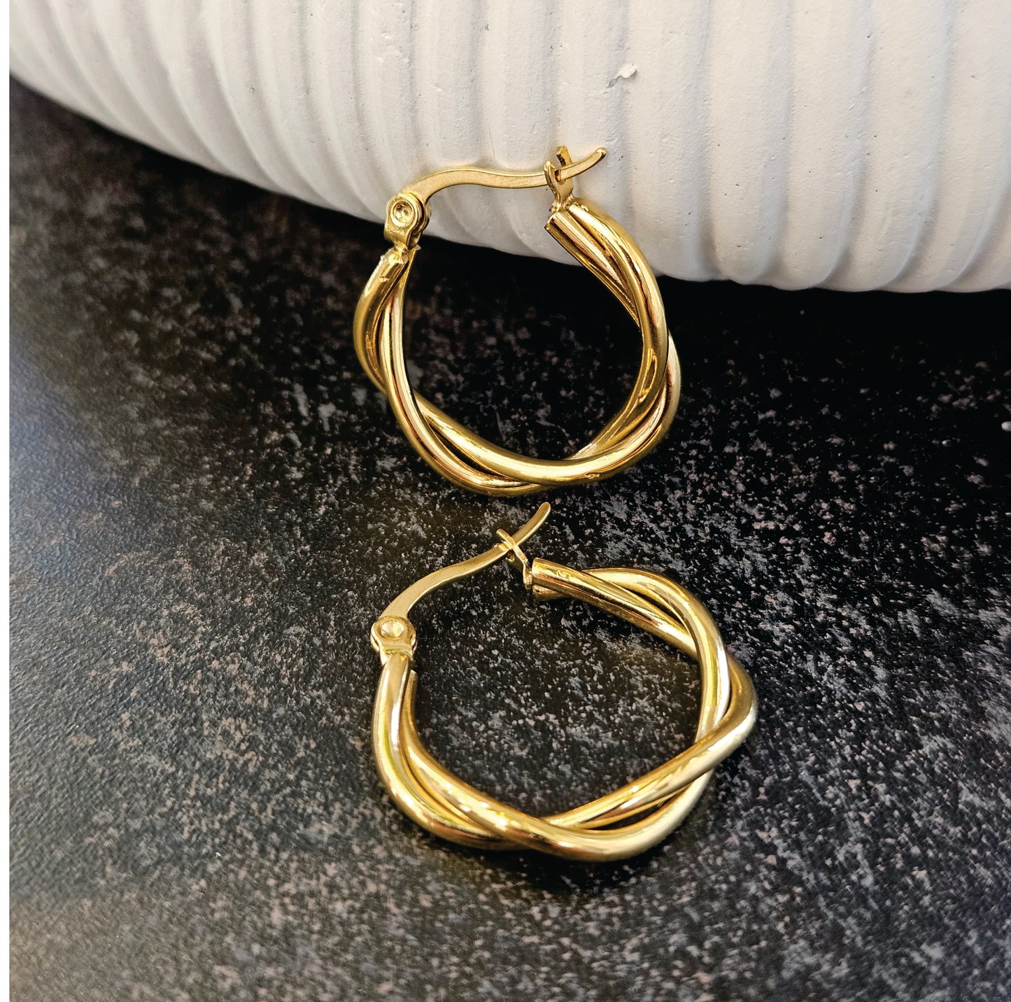 CARLOTA Gold: Twisted Rope Design Hoop Earrings