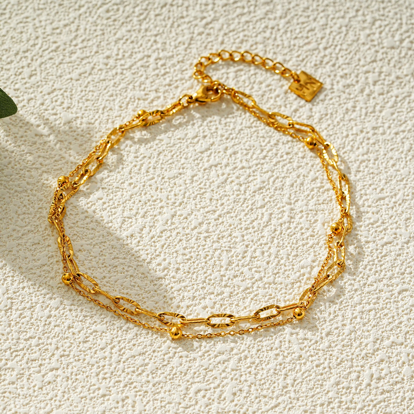 Style CASTILIA LG: Dazzle in Duality: Paper Clip Chain & Beaded Chain Anklet