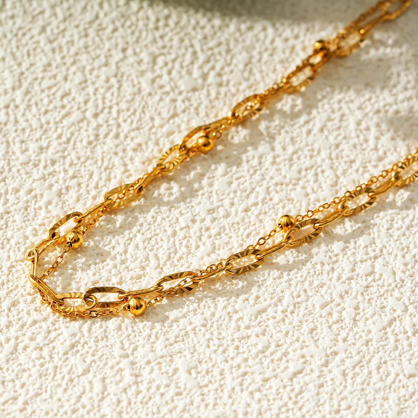 Style CASTILIA LG: Dazzle in Duality: Paper Clip Chain & Beaded Chain Anklet