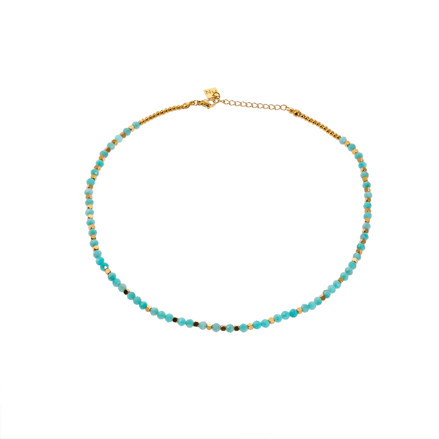 CONSTANCE: Amazonite Stones & Gold Beaded Necklace