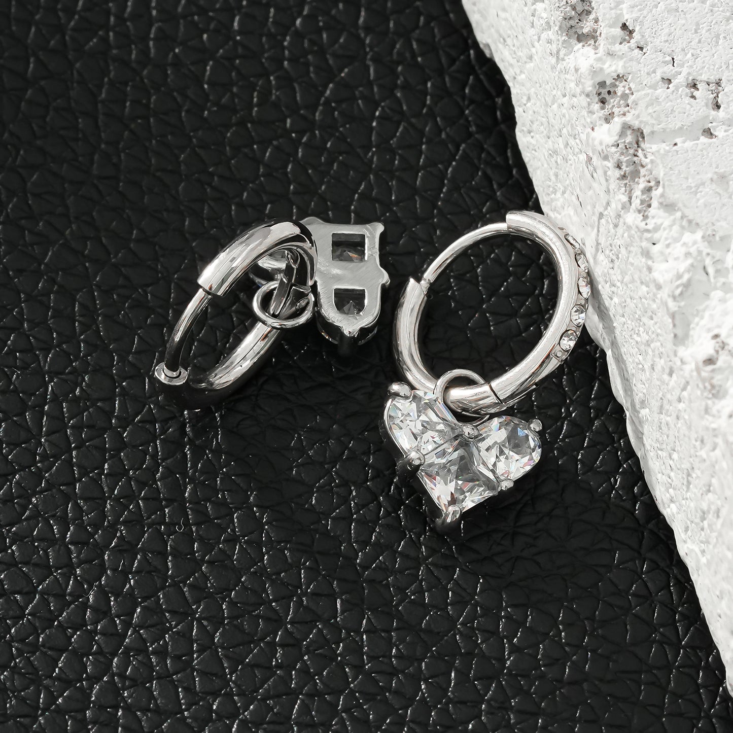 CREEDA White Gold (Silver Toned): Vintage Style Hoops with Moissanite Heart Charm