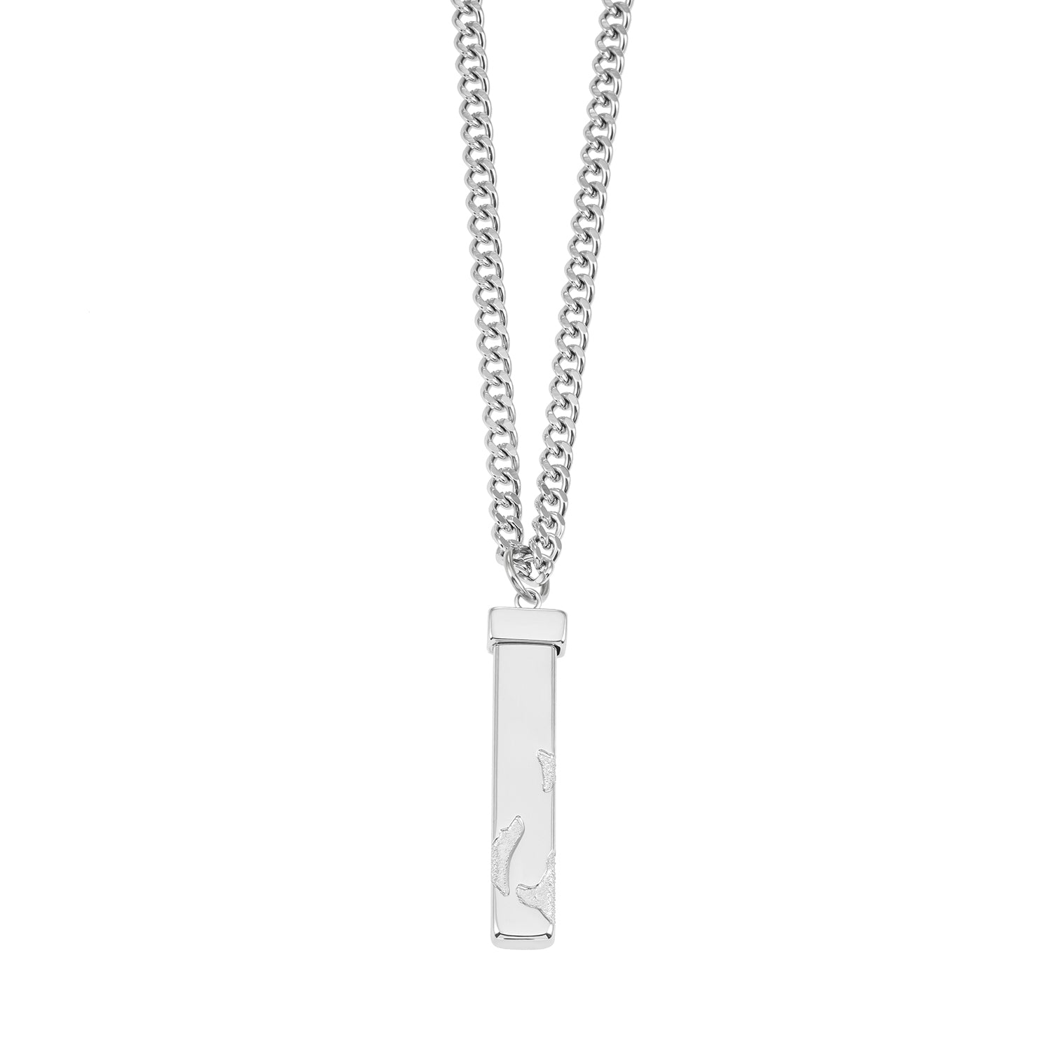 DAKARIA SILVER (White Gold): Chipped Effect Geometric Pendant on Chunky Chain