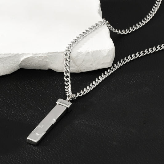 DAKARIA SILVER (White Gold): Chipped Effect Geometric Pendant on Chunky Chain