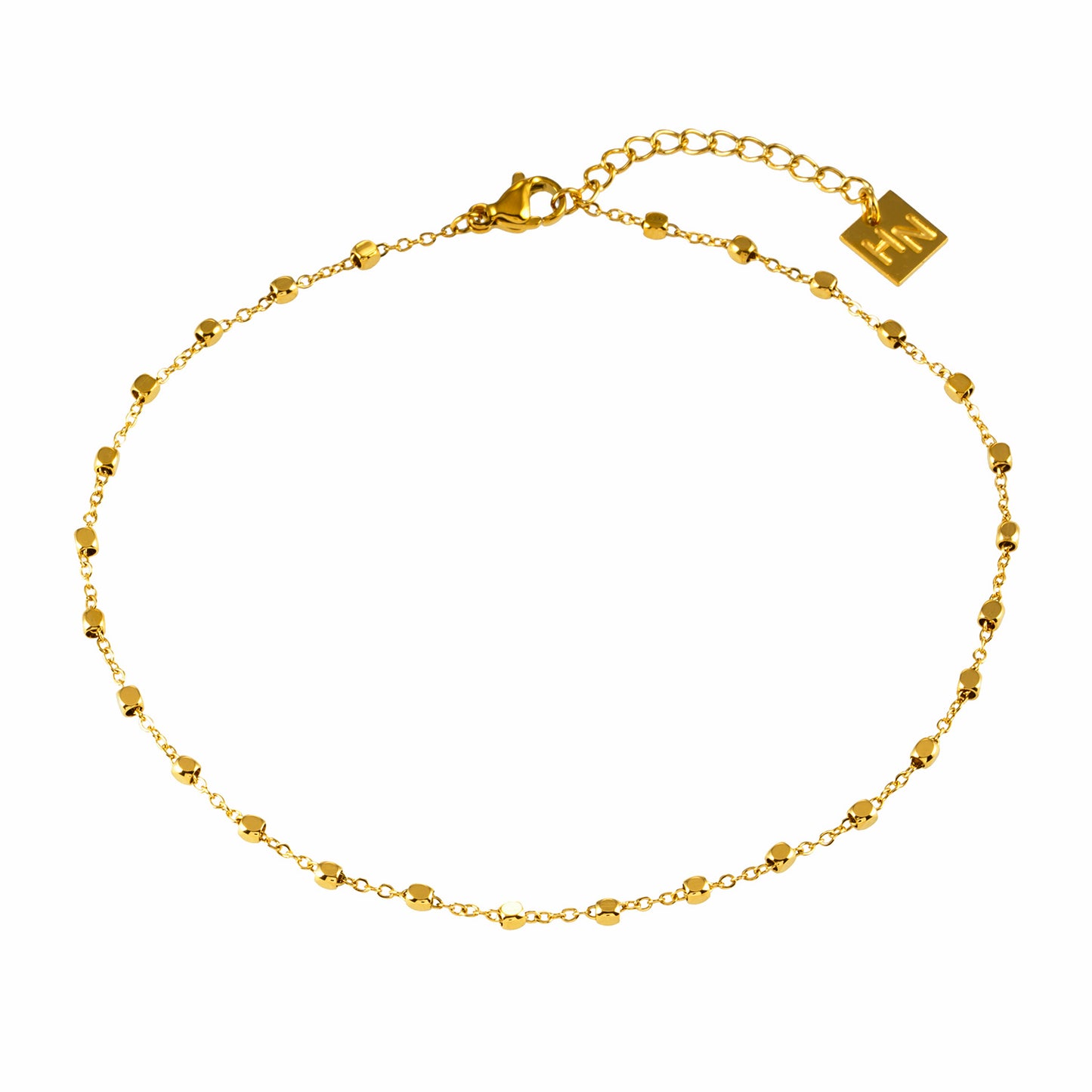 Style DEMELZA 8191G: Contemporary Gold Anklet with Delicate Square Beads. 