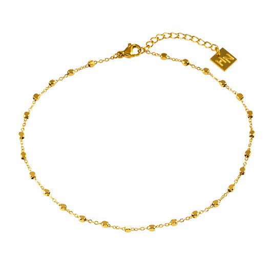 Style DEMELZA 8191G: Contemporary Gold Anklet with Delicate Square Beads. 