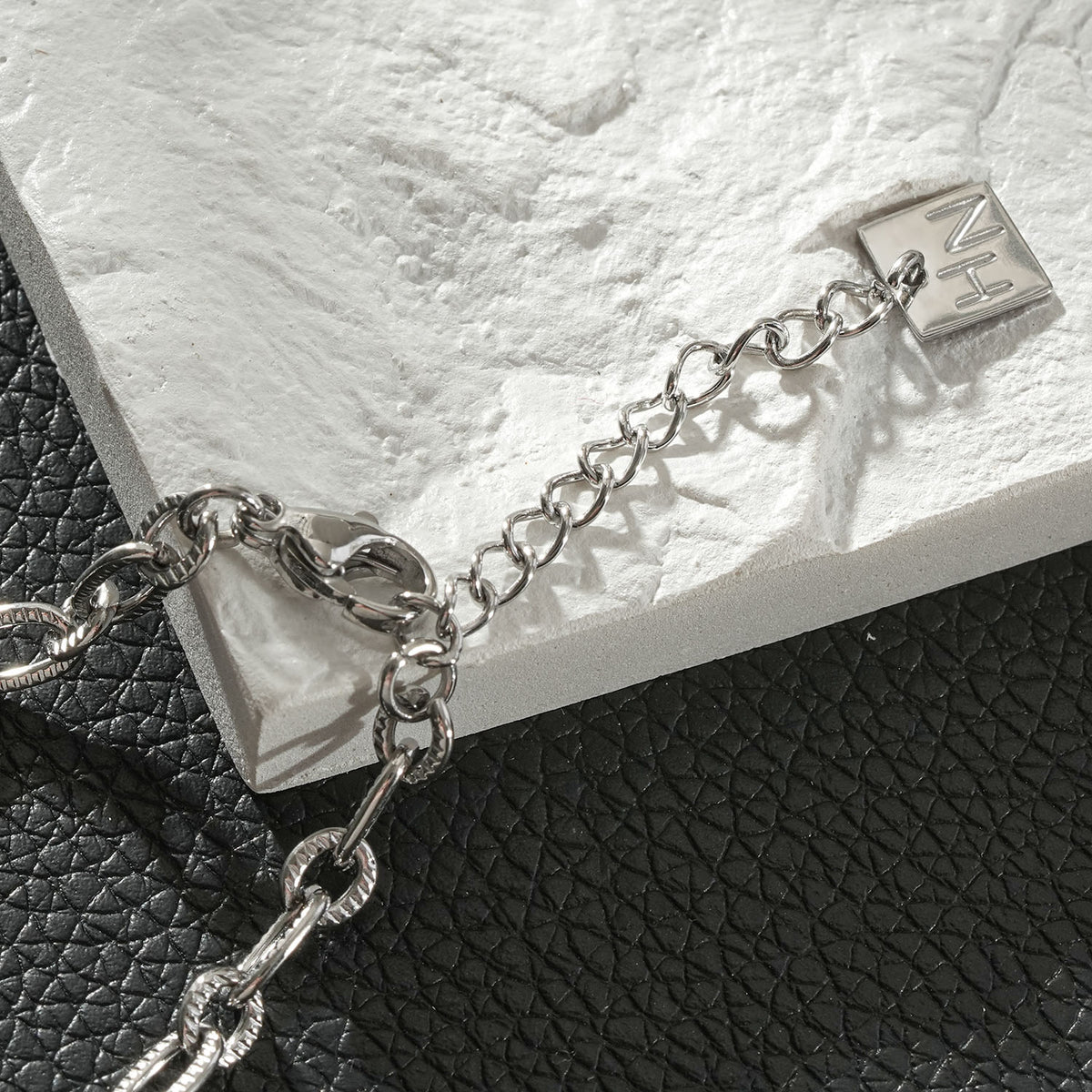 SIONA Silver (White Gold): Textured Link Bracelet – Minimalist Everyday Jewellery