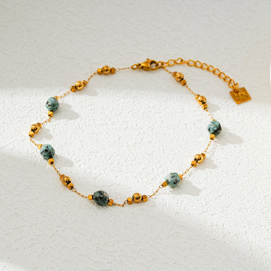 Style GIROC 9595: Link-Chain, Gold Beads & African Turquoise Natural Stones Anklet.