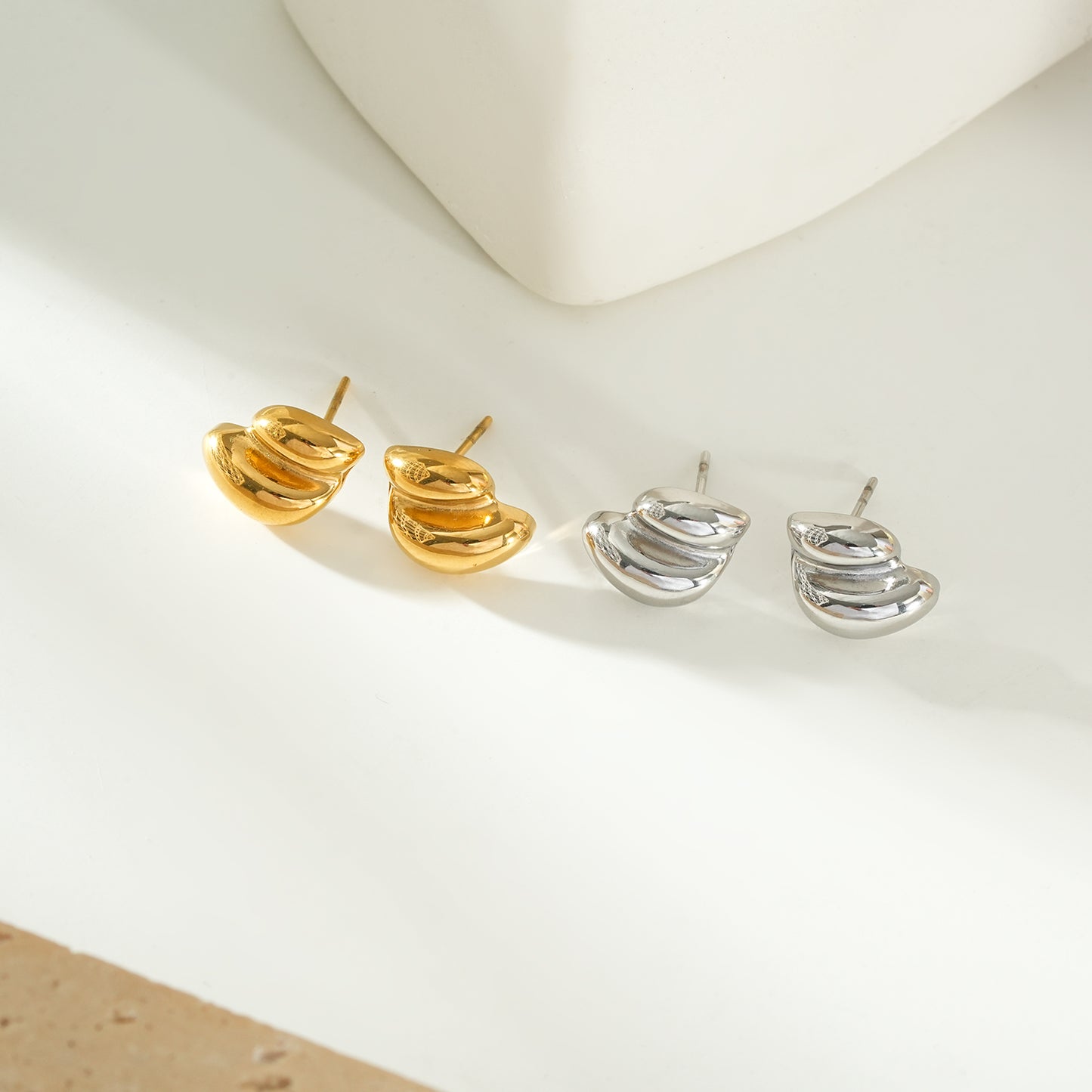 AISLA Gold: Contemporary Abstract Shaped Stud Earrings