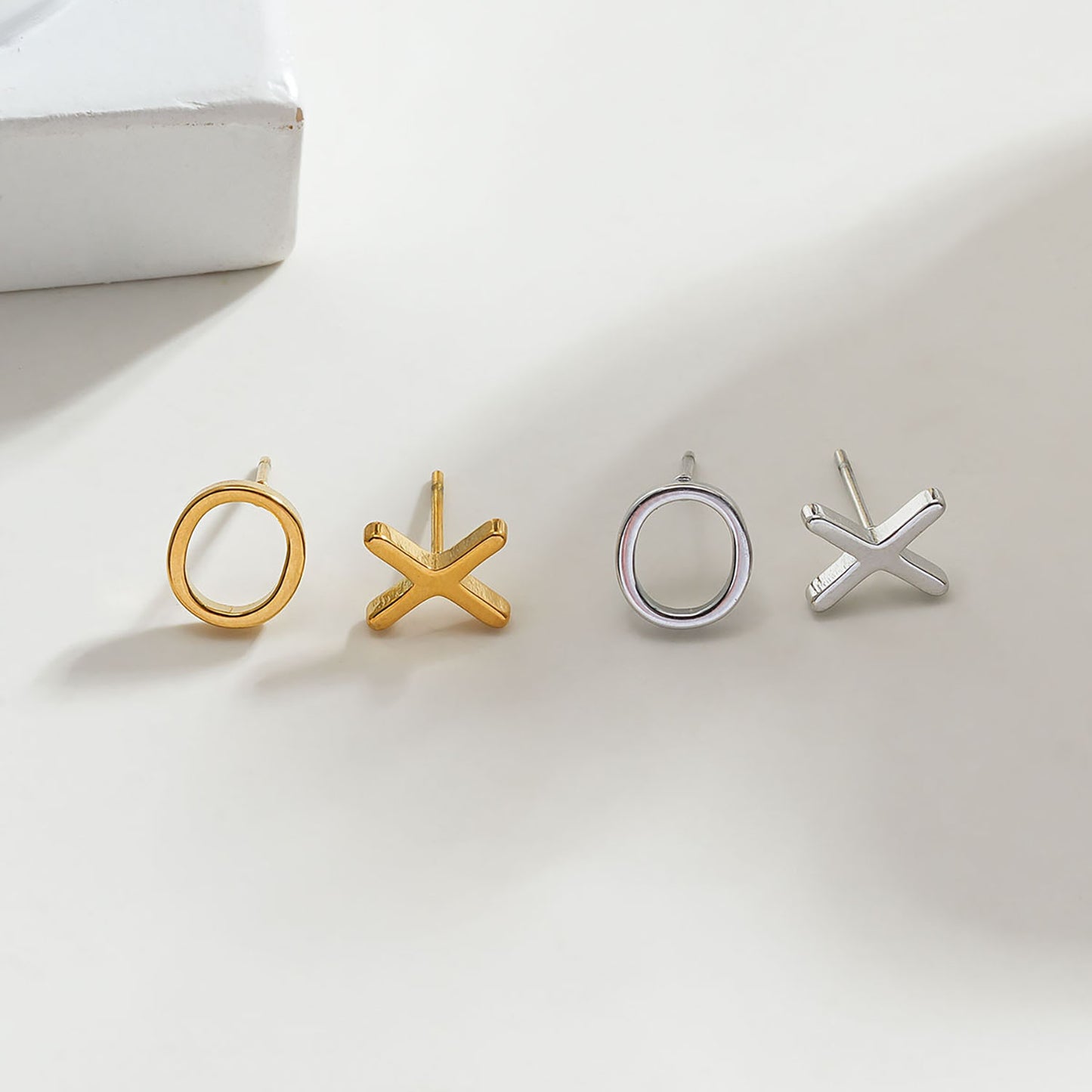 OX Silver (White Gold): Hugs & Sparkle Stud Earrings
