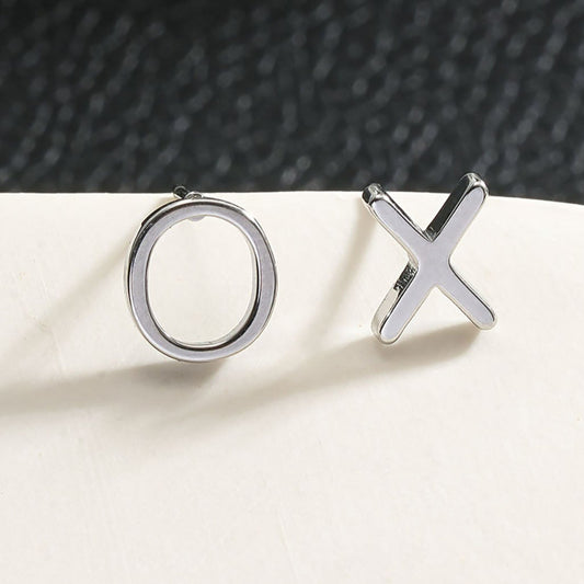 OX Silver (White Gold): Hugs & Sparkle Stud Earrings