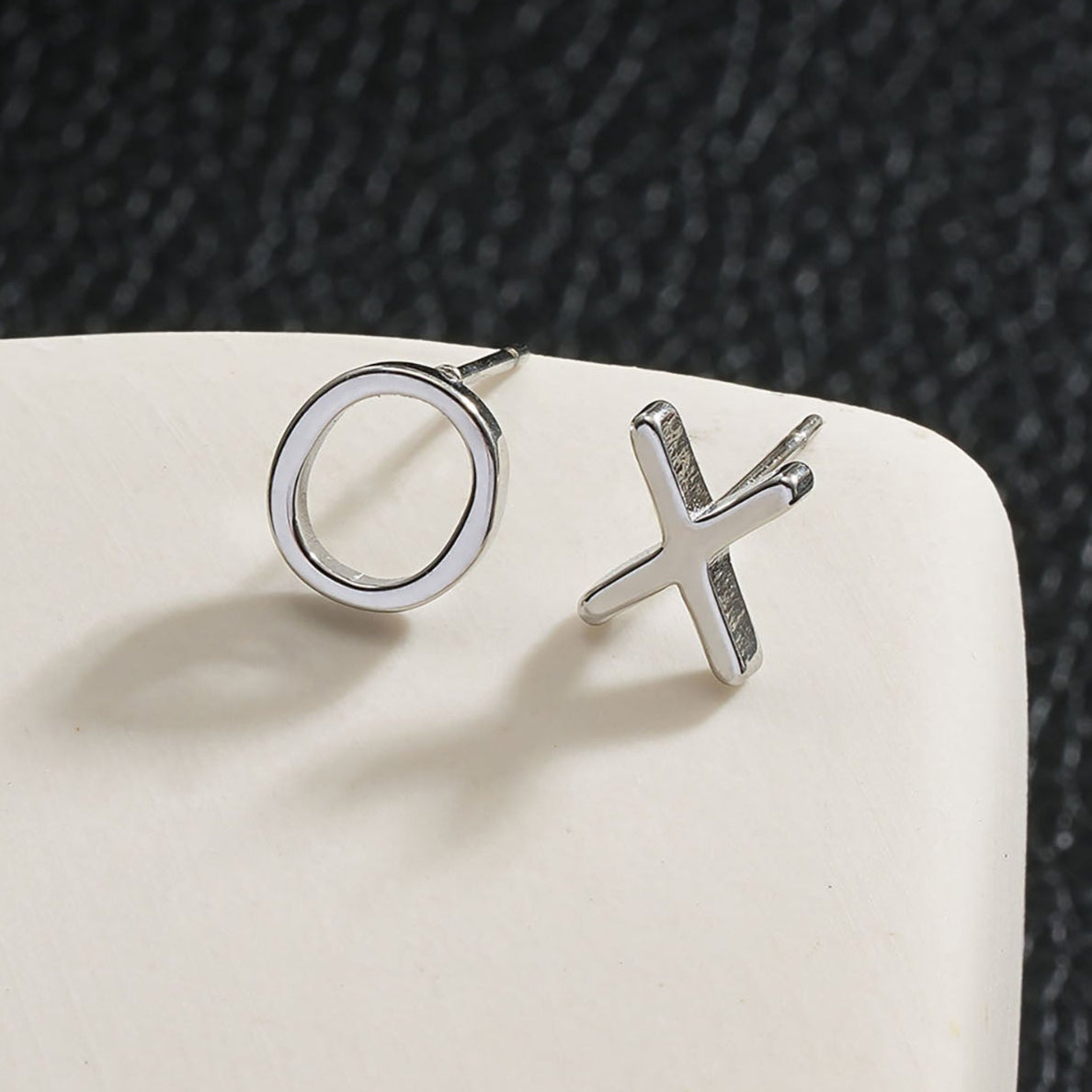 OX Silver (White Gold): Hugs & Sparkle Stud Earrings