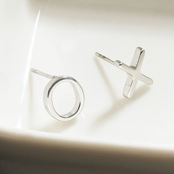 OX Silver (White Gold): Hugs & Sparkle Stud Earrings