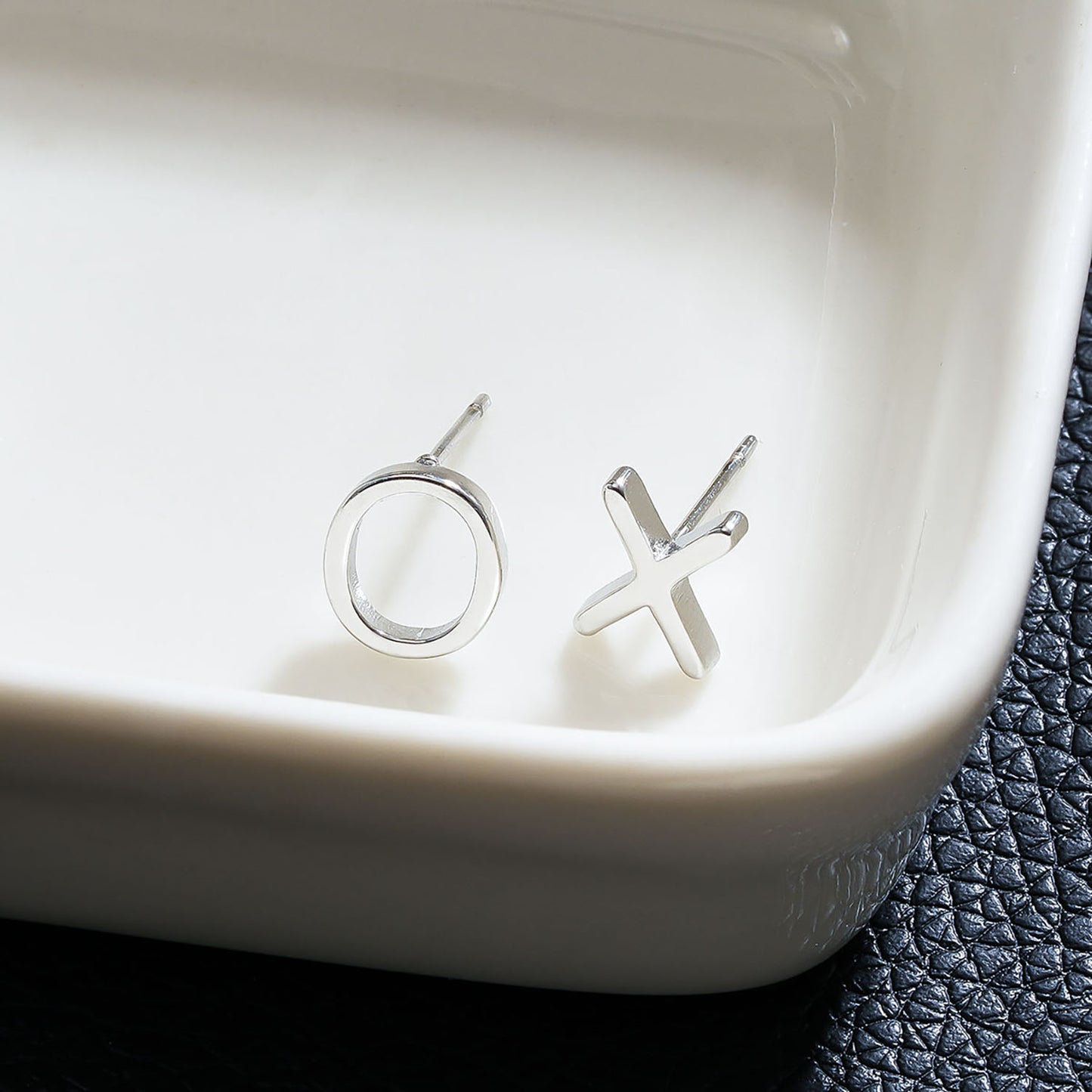 OX Silver (White Gold): Hugs & Sparkle Stud Earrings
