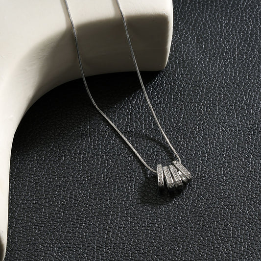 GARNA Silver (White Gold): Mini Snake-Skin Chain with Zirconia-Adorned Oval Shaped Charms