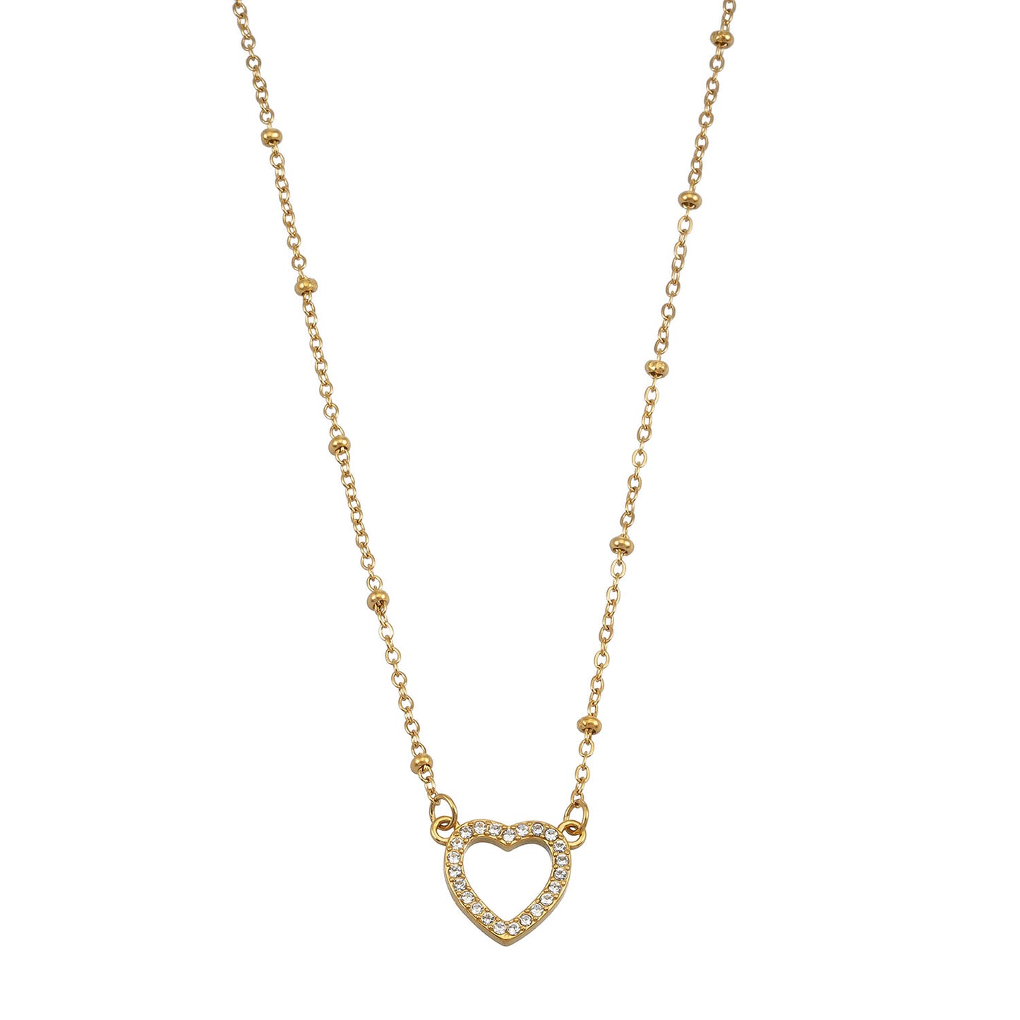 Style CHERISH Gold: Beaded Chain Anchoring an Elegant Pavé Heart Charm Pendant