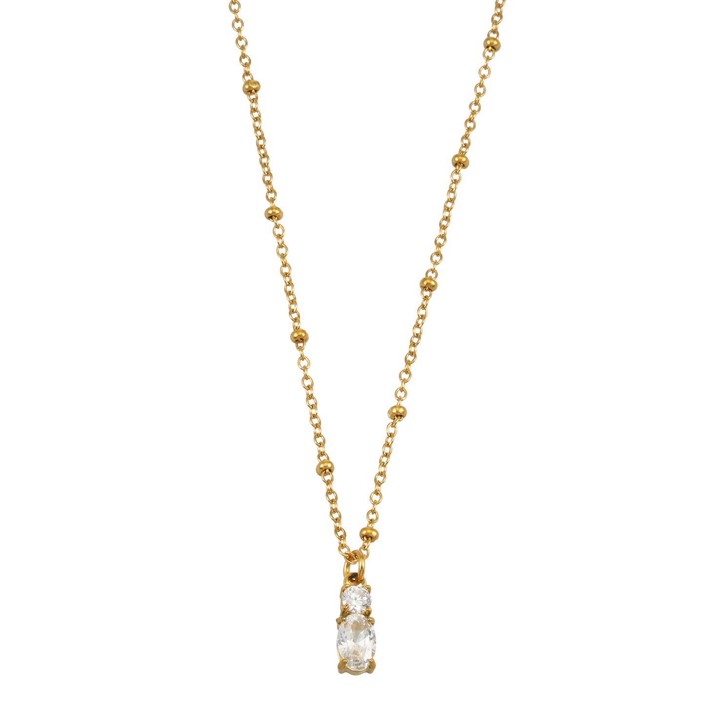 CABBANA Gold: A Duo Set of Zirconia Charm Pendants on a Beaded Chain Necklace