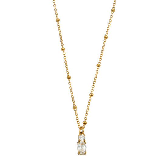 CABBANA Gold:  A Duo Set of Zirconia Charm Pendants on a Beaded Chain Necklace