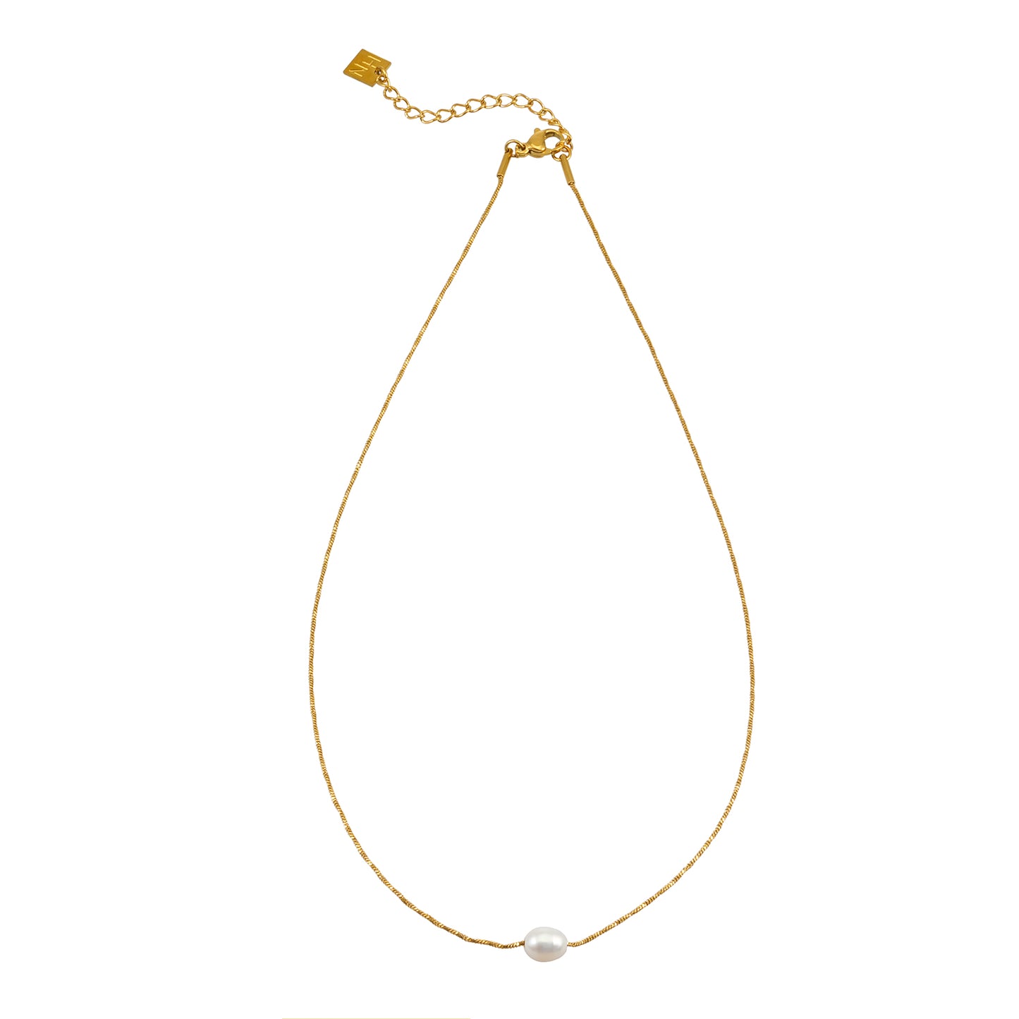 VAZSONY Gold: Effortless Grace - Dainty Textured Chain Necklace with Single Freshwater Pearl