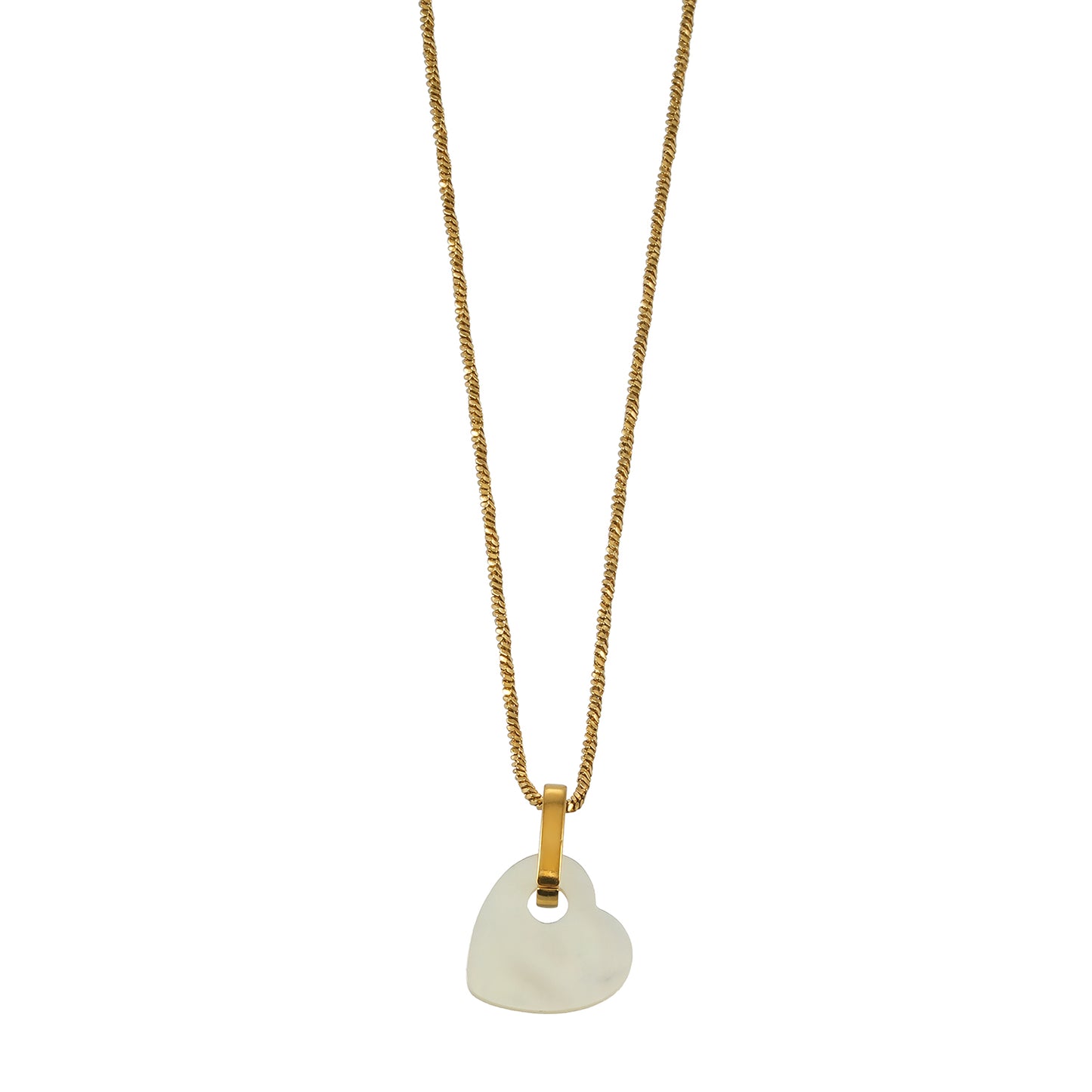 KAO Gold: Mother of Pearl Heart Pendant Necklace with Zirconia Stones