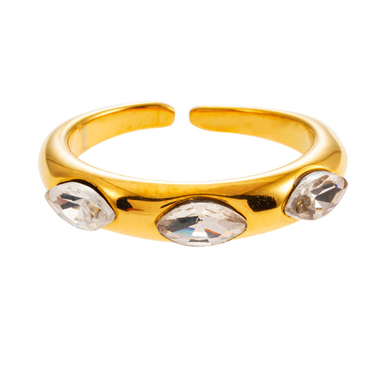 Style ELENITA: Modernist Inspired Band Ring with Triple Zirconia Gemstones