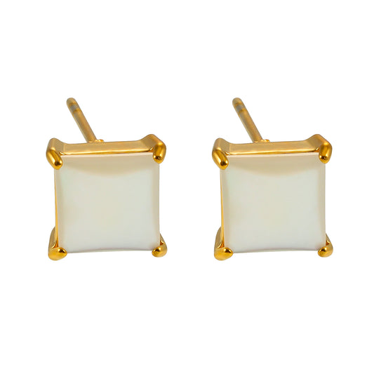 ERITH: Elegant Natural Shell Square Shaped Classic Stud Earrings