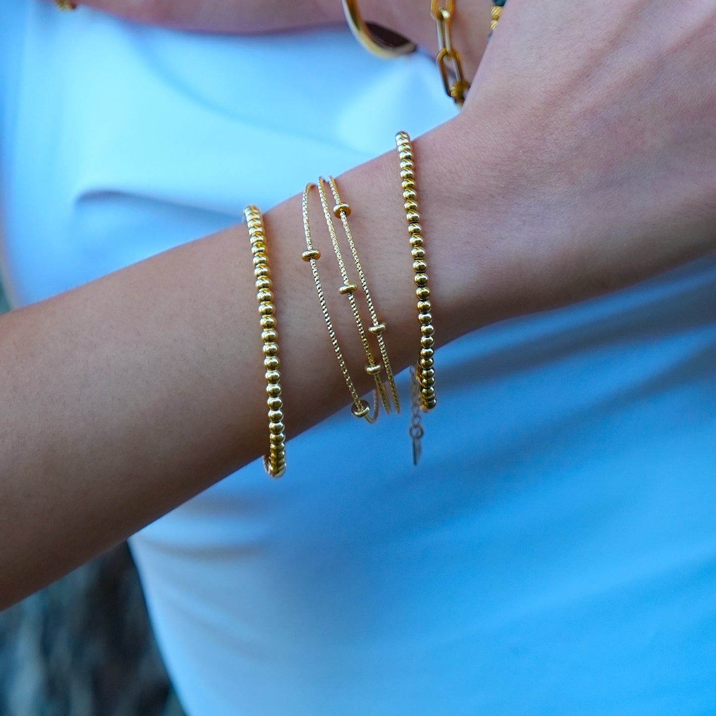 Style FARZIKA Gold: Triple Stacked Beaded Bracelet