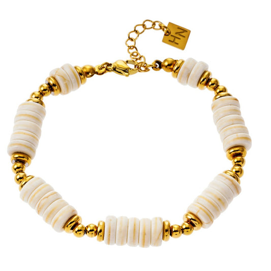 Style GODIVA 9409: White Turquoise Stone & Gold Beaded Modern Boho Bracelet