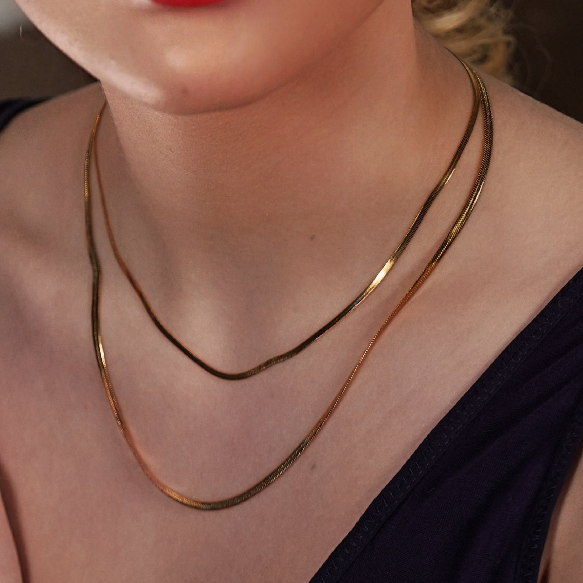 GINTA: Snake-Skin Textured 2-Layer Gold Necklace