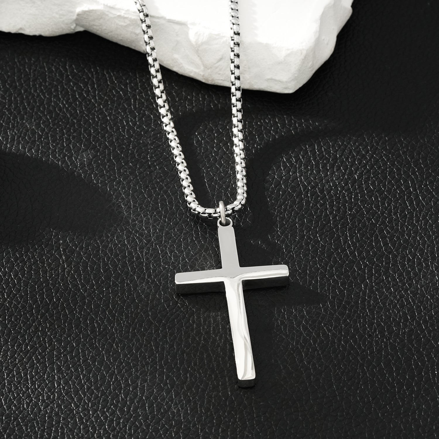 JENGO Silver (White Gold) Square Link Silver Chain Necklace with Minimalist Cross Pendant for Women or Men