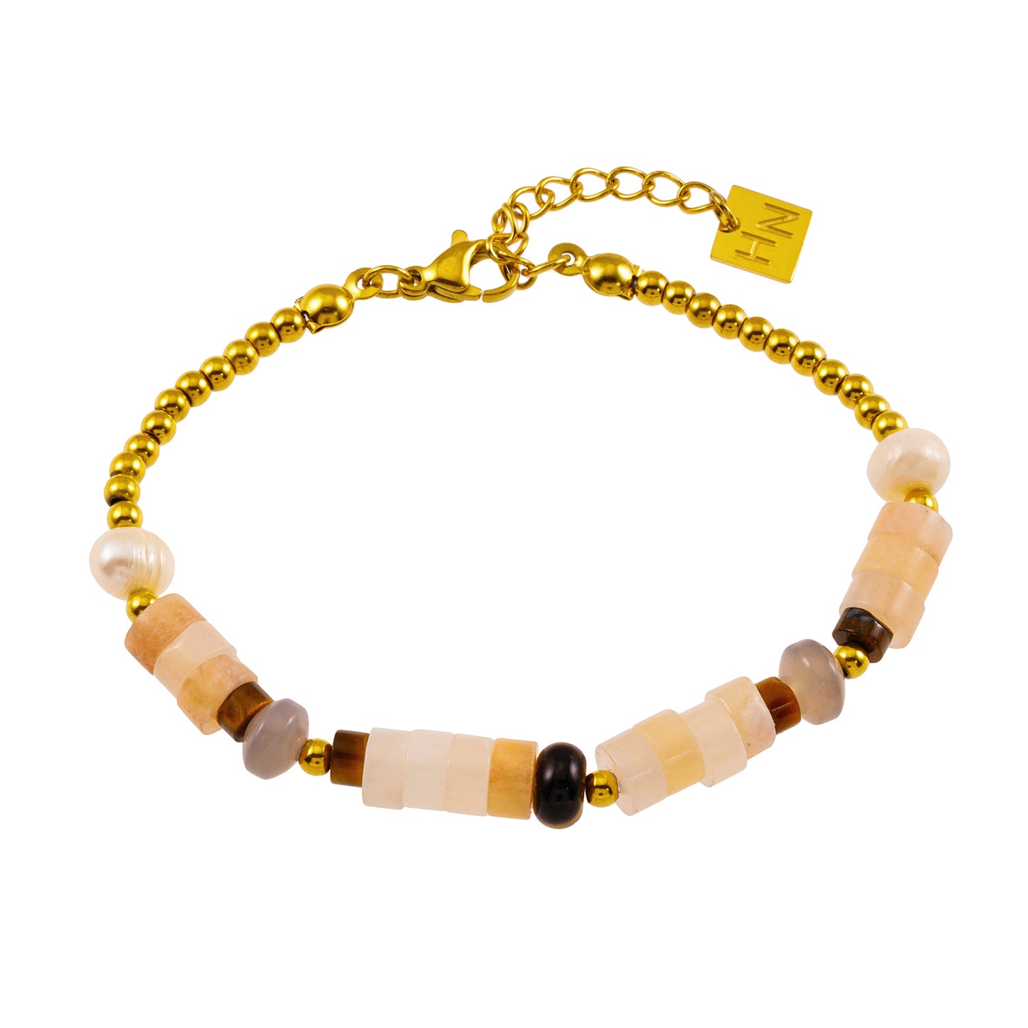 Style JERASA 4588: Chalcedony Stones & Gold Ball-Beaded Bracelet