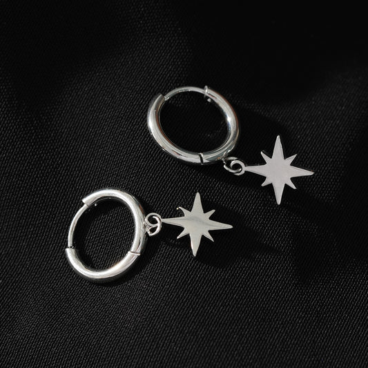 KAYLIN Silver: Mini Hoops with Star Charm Earrings