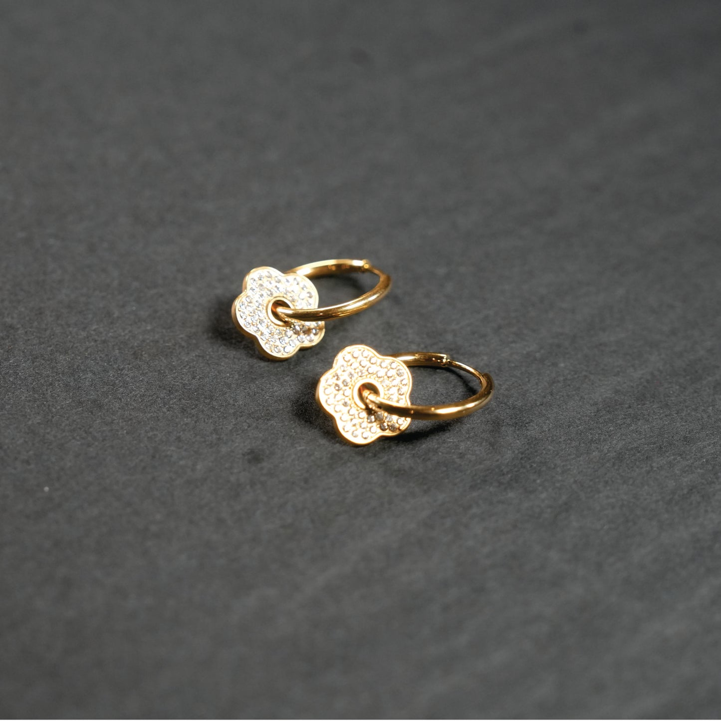KRISTINE Gold: Vintage Inspired Hoops with Removable Zirconia Embedded Floral Charm