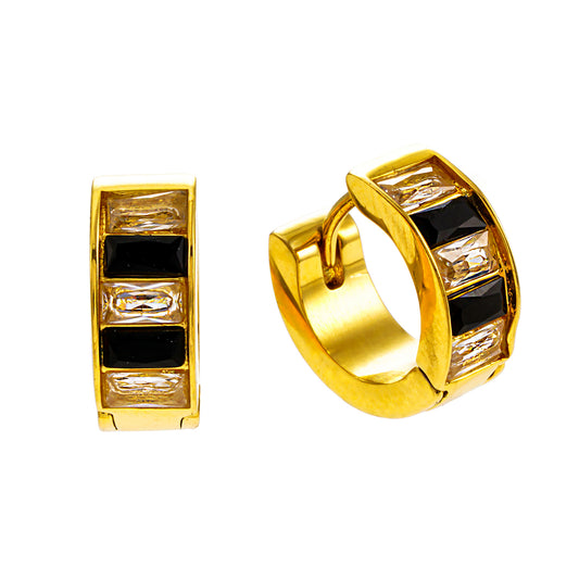 Style LOTTA 122216: Retro Black & White Embedded Zirconia Mini Hoop Earrings. 