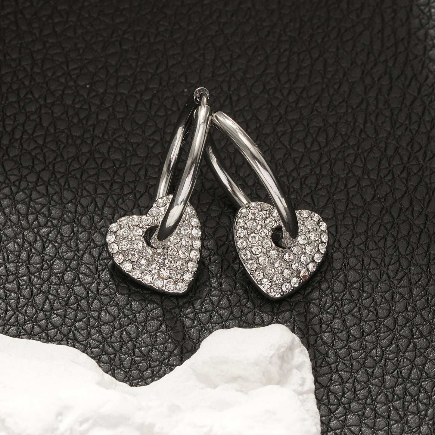 MAABU Silver (White Gold): Vintage Inspired Hoops with Removable Zirconia Embedded Heart Charm