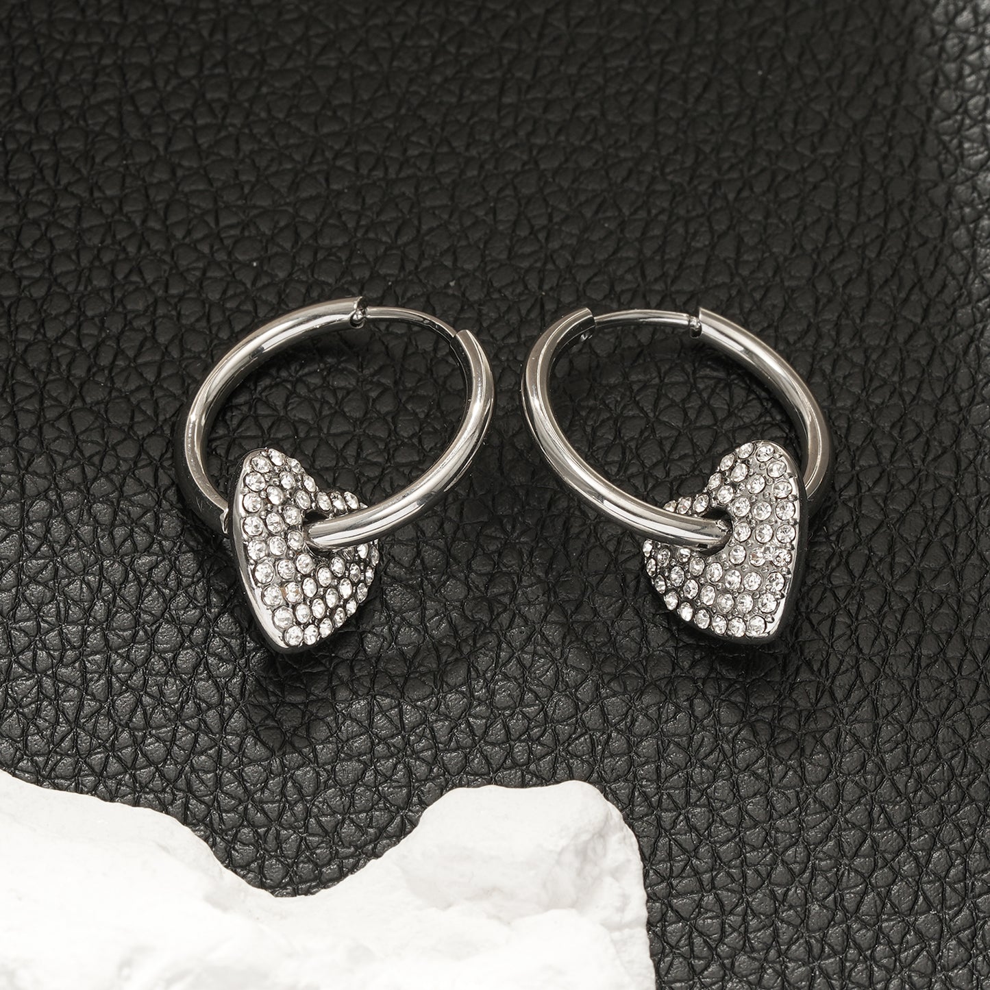 MAABU Silver (White Gold): Vintage Inspired Hoops with Removable Zirconia Embedded Heart Charm
