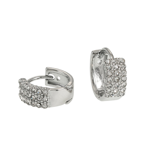 MARIETTA White Gold (Silver Toned): Mini Hoops with Pavé Zirconia Panel